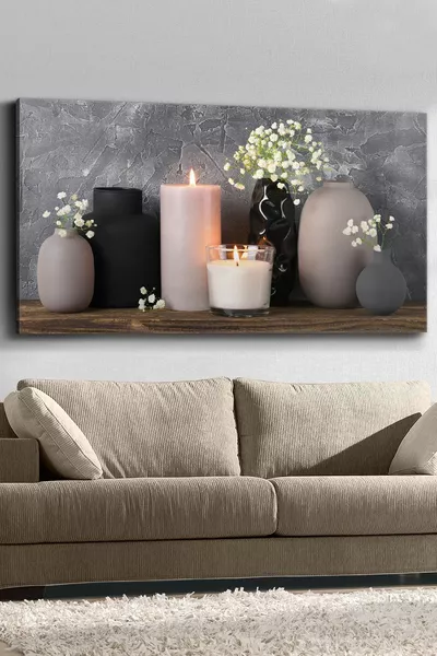 Свещ, Ваза, Цветя, Едно Частно Канвас - Канвас Картина