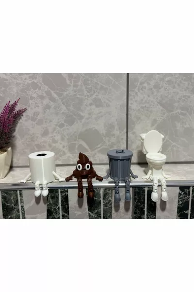 4-delige Leuke Badeend Decoratieve Figuren Set / Toiletpapier, Poep Emoji, Prullenbak, Toiletaccessoire