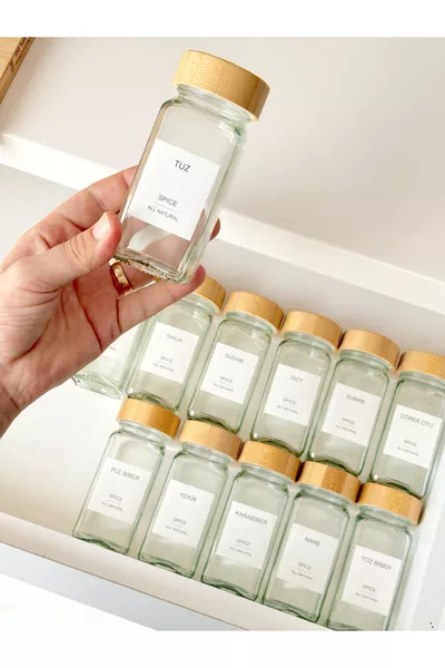 -teiliges Glasgewürzset mit Bambusdeckel ( Etiketten als Geschenk)