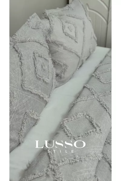 Iskandinav Çift Kişilik Yatak Örtüsü  Ve 2 Adet Yastık Gümüş Gri