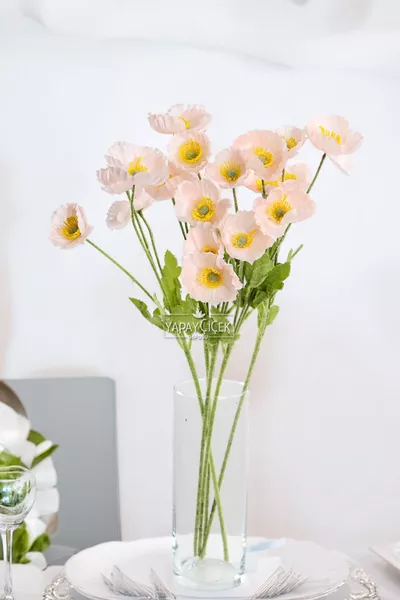 Искусственные цветы, набор из 4 веток мака,  см, пудровый