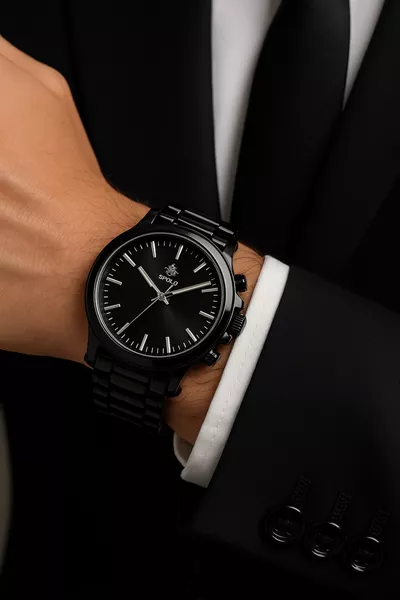 ساعة يد رجالية بحزام معدني باللون الأسود للموسم الجديد مع سوار هدية، هدية ليوم الأب