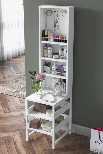 Rani Coiffeuse Organisateur de Bijoux à Étagères Ouvertes Blanc