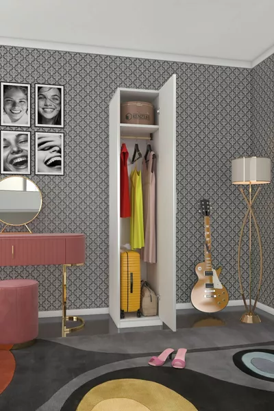 Wardrobe 1-Door Student Cabinet Single Door Chrysanthemum White ** White Wardrobe Cabinet Office with Door