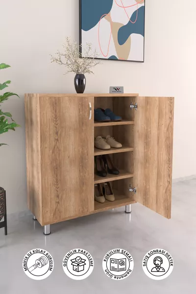 4-Shelf Shoe Cabinet Entryway Hall Multi-Purpose Wooden Shoe Rack