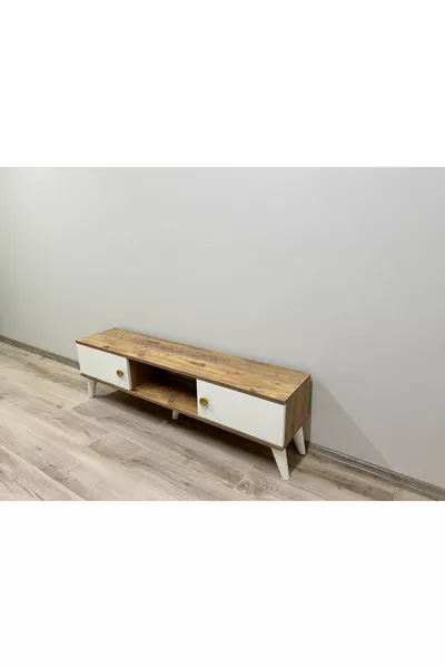 TIOS CM TV UNIT ANTIQUE PINE-CREAM MARBLE