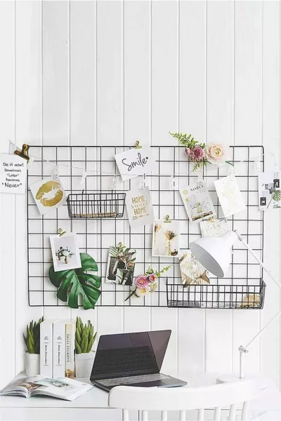 حامل صور لوح شبكي معدني للحائط مع 5 مشابك  بطاقات بريدية كهدية