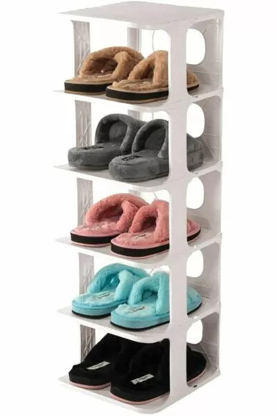 Meuble à chaussures de luxe blanc à 5 niveaux, extensible vers le haut et sur le côté