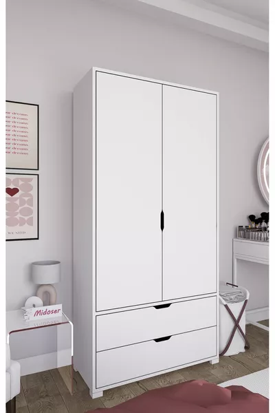  cm Mat Wit 2-Deurs 2-Ladekast Kledingkast - Garderobekast