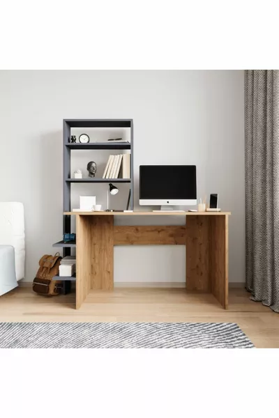 مكتب عمل مع رف للكتب بلون أنترسيت للمذاكرة، مكتب للدراسة، مكتب مع رفوف