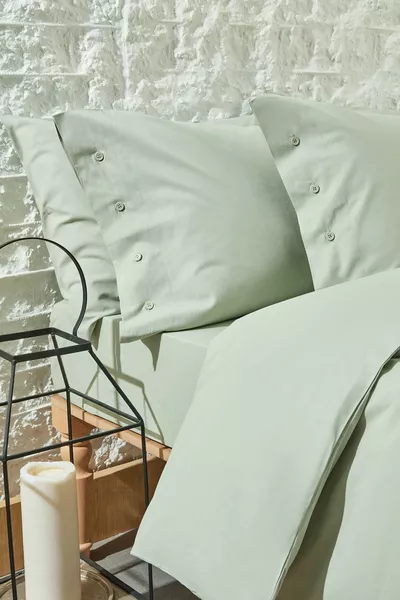 Plain Double Cotton Washable Duvet Cover Set - Sage