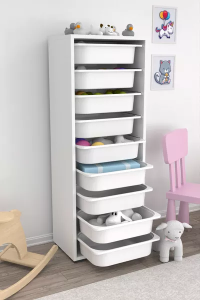 Zola Keukenkast 9 Mandenkast Speelgoedkast Multifunctionele Badkamer Kelderkast Wit