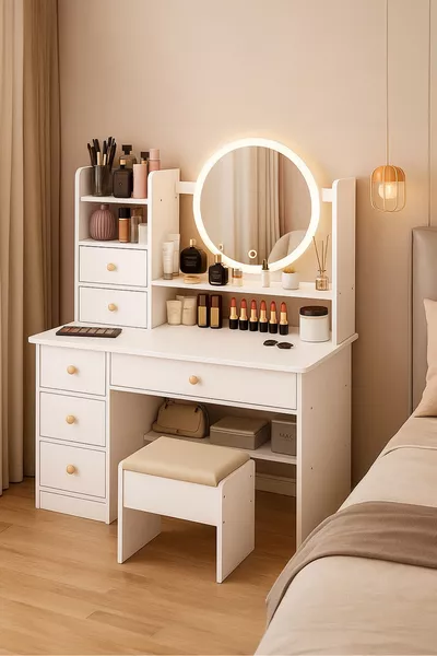 طاولة مكياج عصرية مع مرآة وإضاءة LED بجودة ممتازة من الدرجة الأولى ٪ MDF (B)