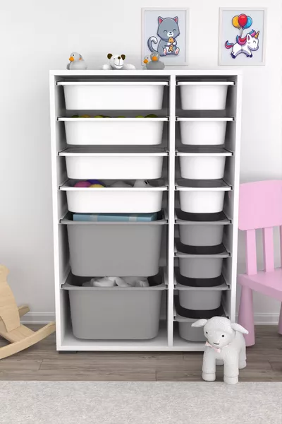 خزانة ألعاب متعددة الاستخدامات  سلة رمادي وأبيض Rine u