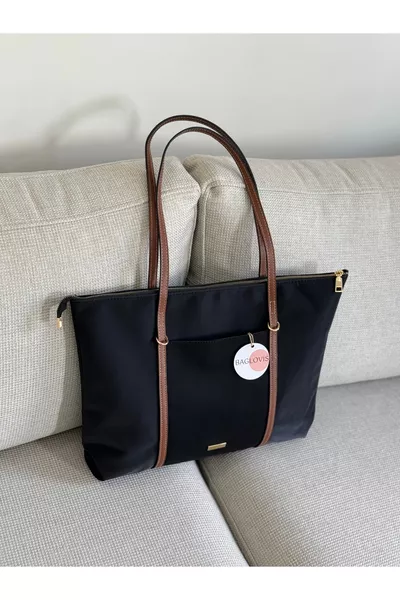 Плечевой ремень с кольцом, подробная большая черная женская сумка, ширина  см, высота  см