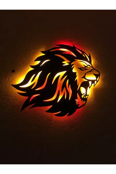 Деревянная картина с LED-подсветкой 'Лев'  см