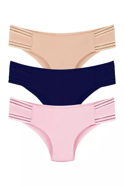 مجموعة 3 سراويل داخلية نسائية بدون خياطة بقص بالليزر -  (مقاس واسع) الطراز-2