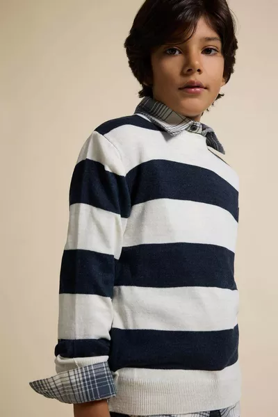 Boys' Stripe Knit Sweater with Crew Neck AU
