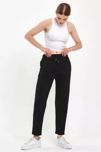 سروال رياضي قطني بقصة عادية لاريسا - أسود