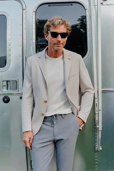 Herren Beige Slim Fit Eng Geschnittenes Einreihiges Casual Sakko