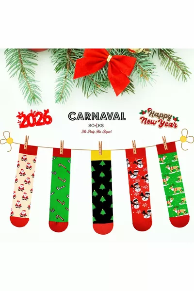 صندوق جورب هدايا ملون بنقش عيد الميلاد لخمس قطع