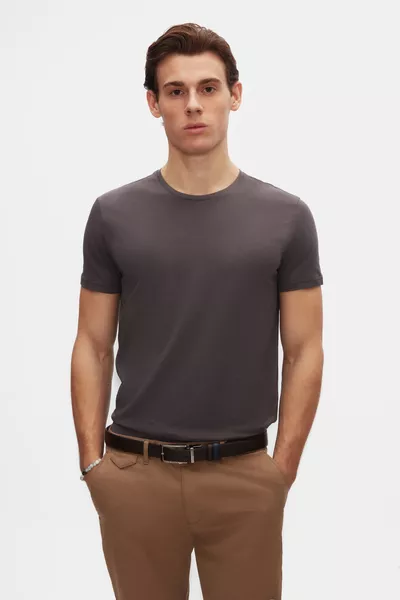 Ds Damat Slim Fit Antrasit Bisiklet Yaka % Pamuklu Nefes Alabilen T-Shirt