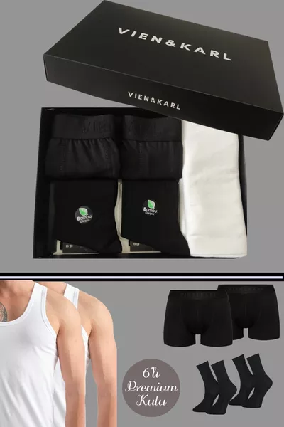 طقم هدايا رجالي مكون من 6 قطع: بوكسر، قميص داخلي، وجوارب، في علبة فاخرة