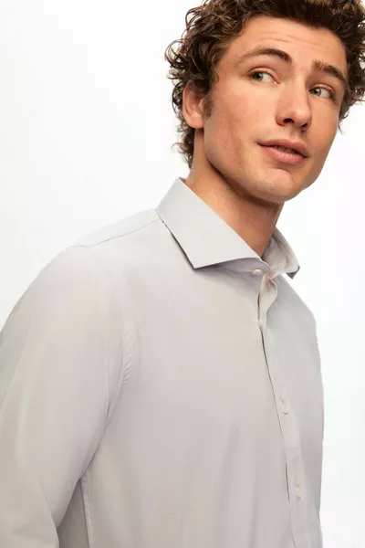 Coupe ajustée Gris Col italien Coupe ajustée Cravate classique À manches longues Facile à repasser Respirant A