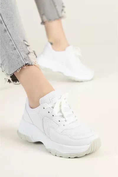 حذاء رياضي نسائي يومي برباط، خفيف، بساق سميكة عالية، مناسب للمشي وقابل للتنفس  