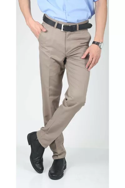 بنطلون قماشي رجالي بقصة عادية لون قهوة