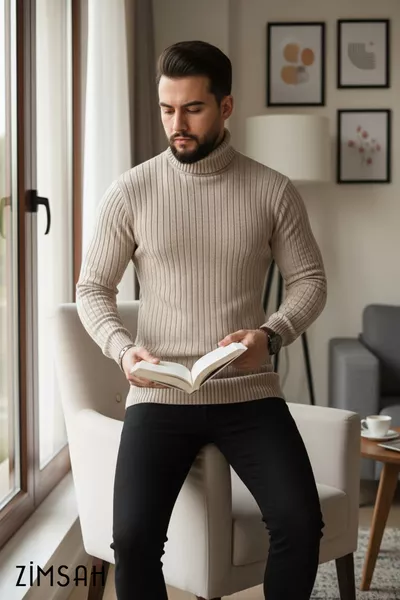 كنزة رجالية من الصوف برقبة عالية