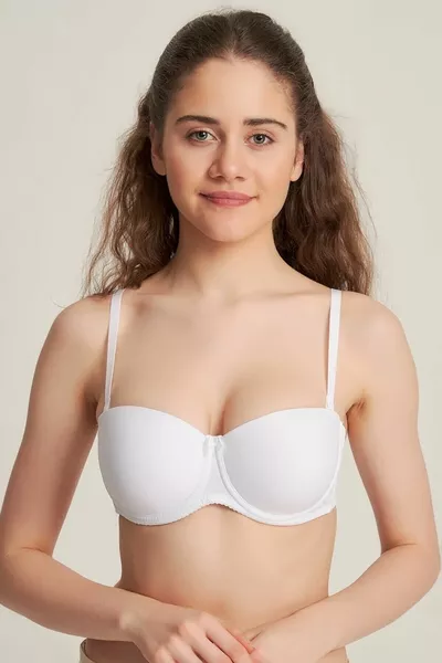 Дамски сутиен без презрамки с подплата и бял акцент Нов сезон (1 брой икономичен)