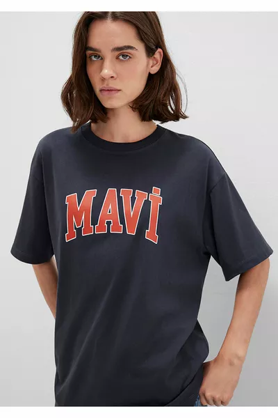 Logo Printed Anthracite T-Shirt Oversize / Loose Fit 