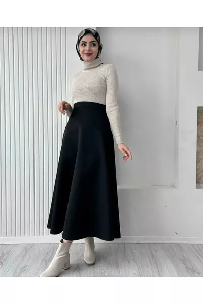 تنورة نسائية سوداء سكوبا كريب بخصر مطاطي