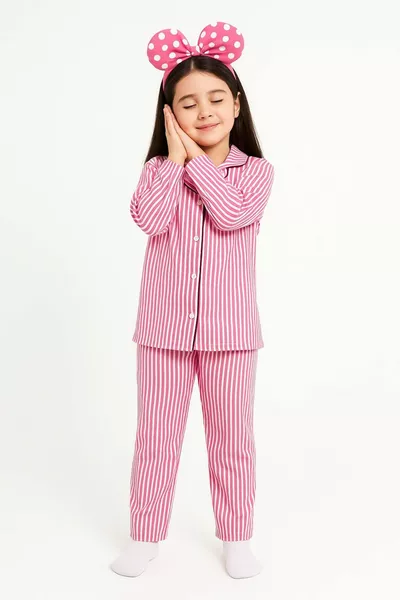 Children's Front-Button Pajamas Striped % Cotton Interlock Fabric