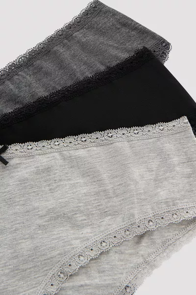 Daily Lace Cotton 3-Pack Gray Hipster Panties