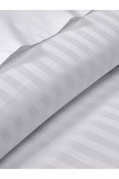 White Striped Satin Fitted Sheet Double Bed Premium Hotel Duvet Cover Set