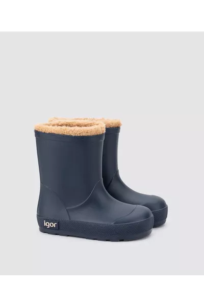 يُوجي بورريغويتو حذاء مطر للأطفال للجنسين مبطن بالفراء لون كحلي