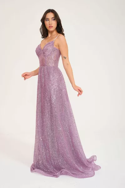 PTL TULLE SEQUIN EVENING DRESS