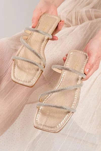 Золотые ортопедические стельки 5 мм с поролоном, вечерние шлепанцы с тремя камнями, пляжные домашние тапочки, сандалии