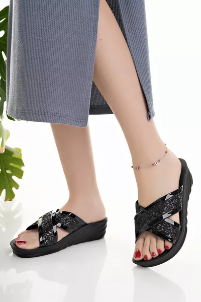 حذاء نسائي يومي أسود أنيق مريح للشاطئ والبحر وحذاء للعُرْس