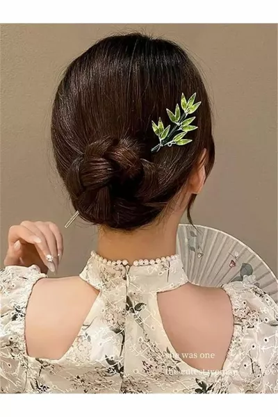 Baguette à chignon japonaise en feuille de bambou vert