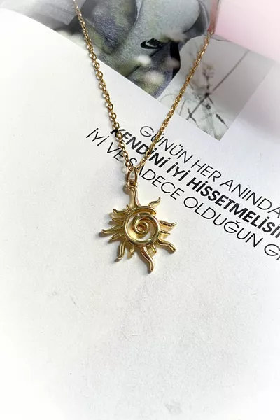 Collana in Acciaio Modello Sole Colore Oro Catena Sottile in Acciaio