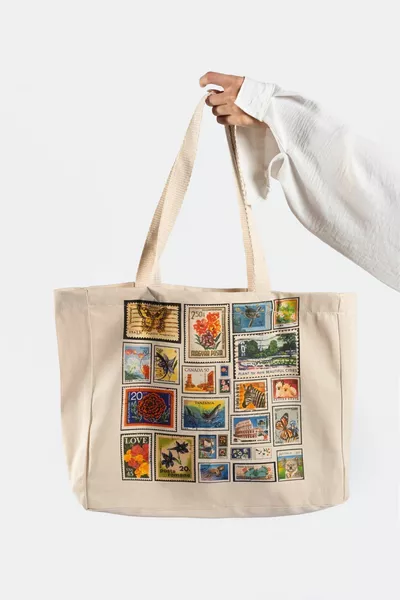 "Postcard" Canvas Tote Schouder- en Strandtas
