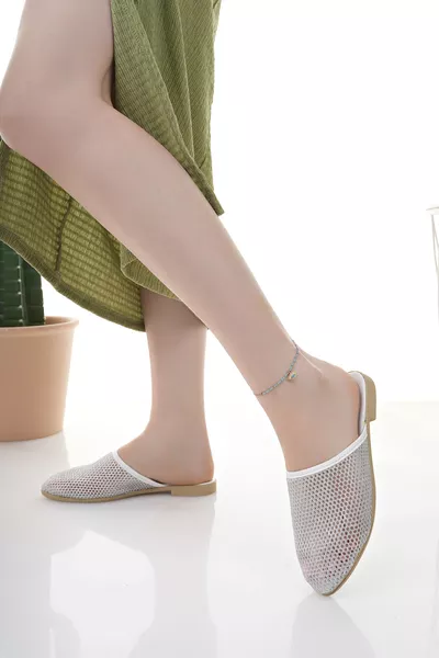 Kadın Terlik Beyaz Şık Ev İş Ofis Dış Mekan Günlük Terlik