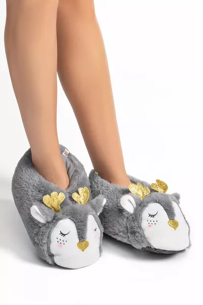 Sili Kadın Hayvanlı Panduf Gri /