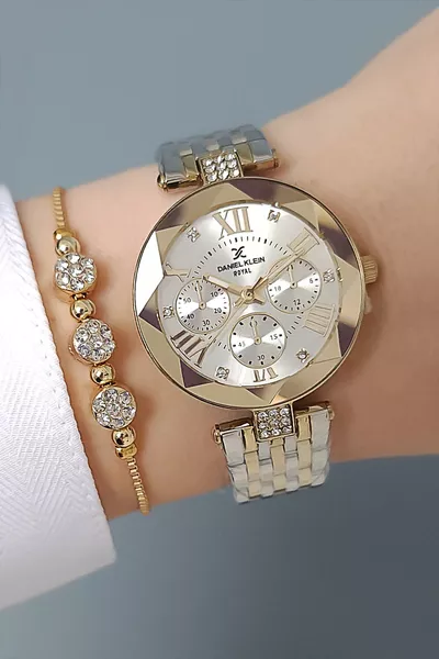 Nieuwe Model Geslepen Glas Stalen Armband Goud/metalen Dames Polshorloge - Armband met Zirconia Steentjes