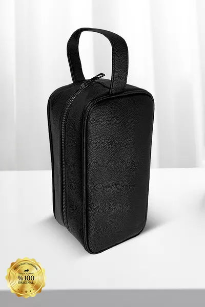 Vegan Leather Personal Care and Travel Bag Large Capacity Handbag Black 