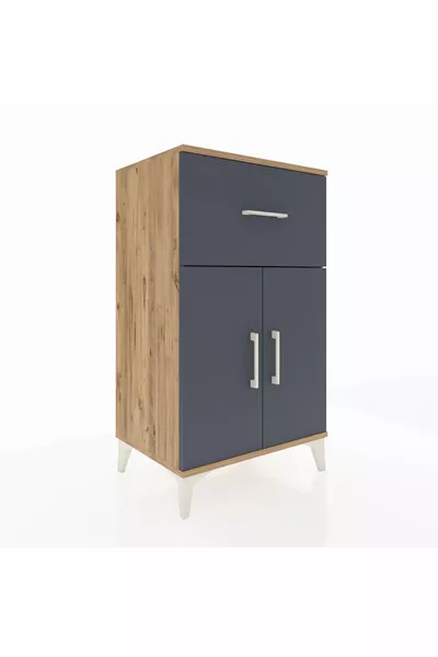 Hyperion Nightstand with One Shelf, One Drawer, and Two Doors Pine-Anthracite