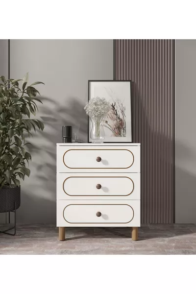 Bohemischer 3-Schubladen-Kommode Weiß - Komplett aus MDF der ersten Qualität